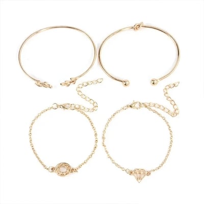 Picture of 4pcs/Set  Rose Plated Chain Bracelet Women Simple Design Chain Bracelet