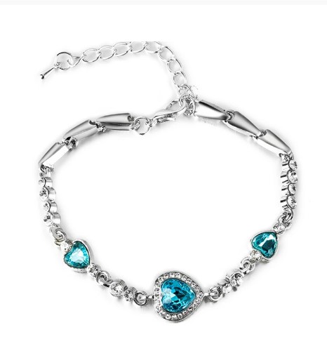 Picture of Ocean Sea Crystal Bracelets Classic Blue Rhinestone Heart Charms  Bracelet Women Jewelry Gifts