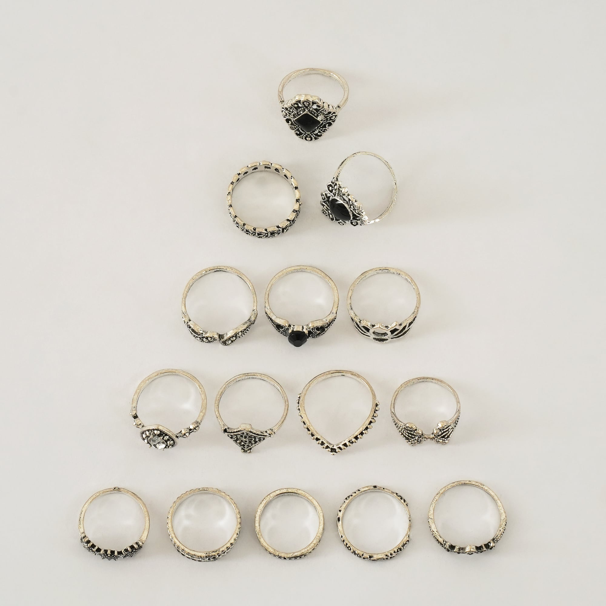 Picture of 14 Pieces/set Crystal Flower Leaves Hollow Lotus Gem Ring Set