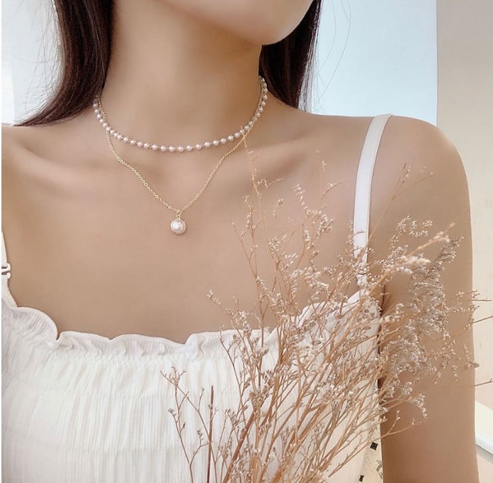 Picture of Fashion Beaded Pearl Necklace For Women Kpop Crystal Pendant Charm Pearls Choker Bead Necklaces Jewelry - Breslet For Women