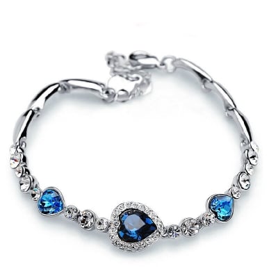 Picture of Fashion Heart Of The Ocean Sea Crystal Bracelets Classic Blue Rhinestone Heart Charmss Bracelet Women Jewelry Gifts