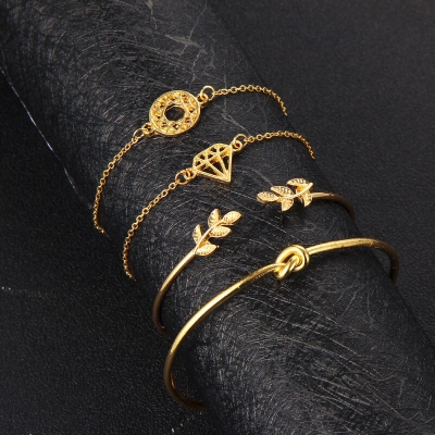 Picture of 4Pieces/Set Rose Plated Chain Bracelet Women Simple Design Chain Bracelet - Bracelet