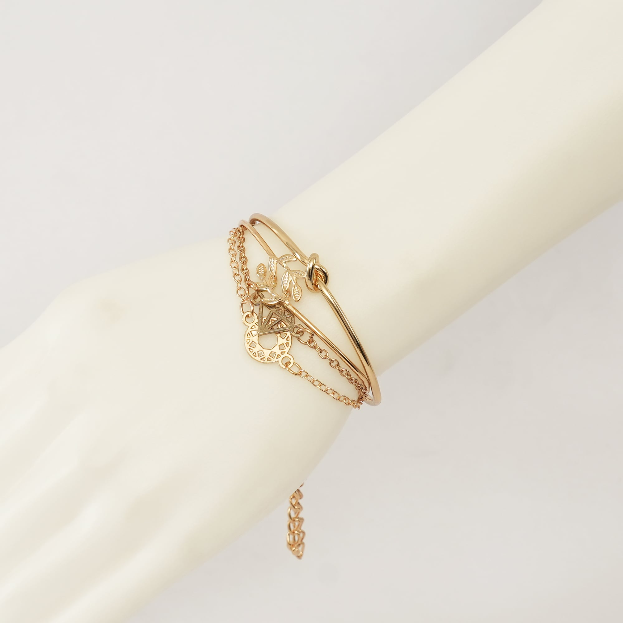Picture of 4Pieces/Set Rose Plated Chain Bracelet Women Simple Design Chain Bracelet - Bracelet