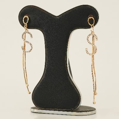 Picture of Korean Trendy Simple Letter Shiny Crystal  Pendant Earrings for Women Fashionable Statement Dangle Earrings  Jewelry Gift