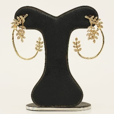 Picture of 1 pair color lasting Luxury Temperament Earrings for Women Needle Olive Branch Leaf Two Ways To Wear Ear Cuffs Stud Earrings Bridal Wedding Jewelry