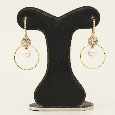 Picture of Fashion Oversized White Pearl Drop Earrings For Women Bohemian Golden Round Zircon Wedding Party Earrings Jewelry Accessories