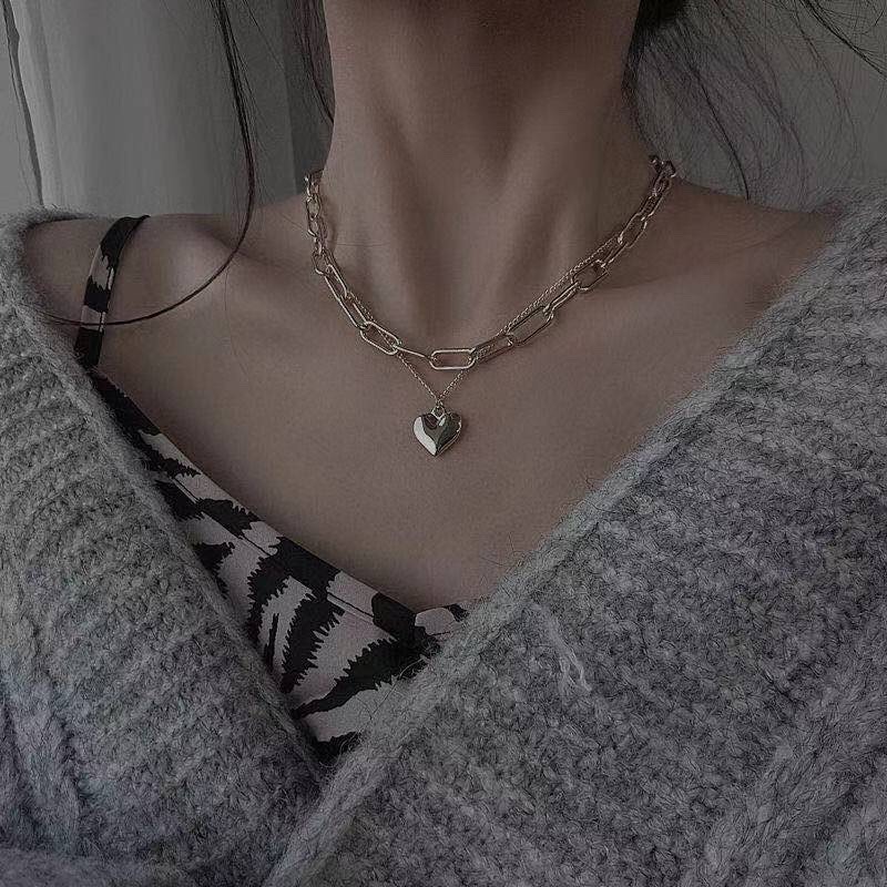 Picture of Pearl Love Heart Necklace for Women Bohemia Simple Double Layer Clavicle Chain Necklaces