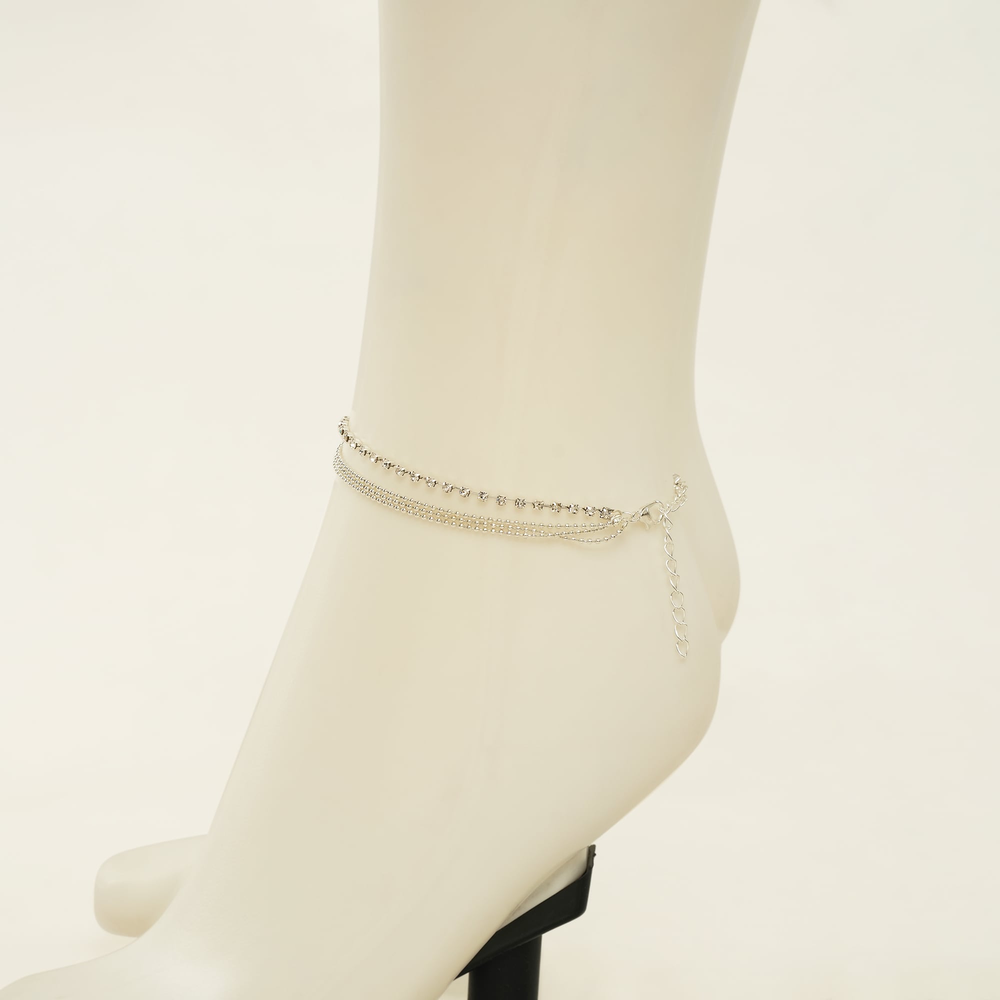Picture of New Fashion Crystal Zircon 3 Rows Beads  Anklet Ankle Chain Rhinestones Foot Jewelry Crystal Leg anklet