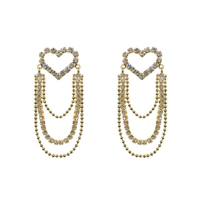 Picture of Korea Cute Shiny Zircone Hollow Heart Long Tassel Earrings for Women Girls Luxury Crystal Stud Earrings Jewelry Gifts - Kaner Dul