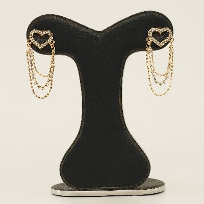 Picture of Korea Cute Shiny Zircone Hollow Heart Long Tassel Earrings for Women Girls Luxury Crystal Stud Earrings Jewelry Gifts - Kaner Dul