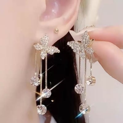 Picture of Ladies Long Tassel Earrings Korean Butterfly Rhinestone Pendant Earrings Elegant Geometric Pendant Earrings Jewelry 2021 Trend