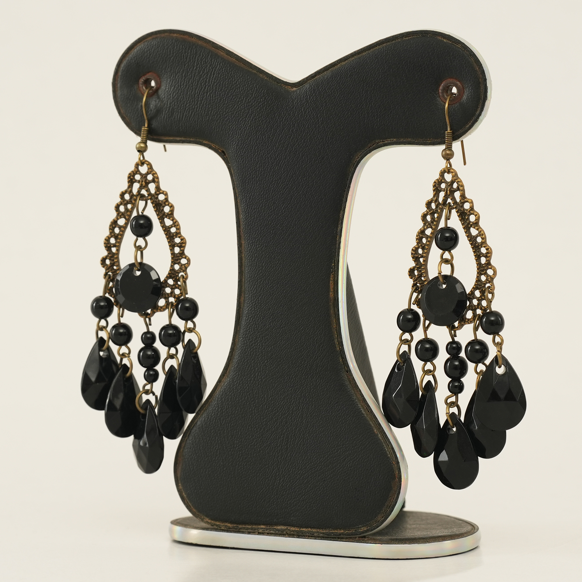 Picture of Retro Fashion Hollow Tassel Earrings Boho Long Big Hanging Luxury Vintage Big Black Water Drop Earring With Stone For Women - Ear Ring - কানের দুল - Earrings For Girls