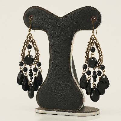 Picture of Retro Fashion Hollow Tassel Earrings Boho Long Big Hanging Luxury Vintage Big Black Water Drop Earring With Stone For Women - Ear Ring - কানের দুল - Earrings For Girls