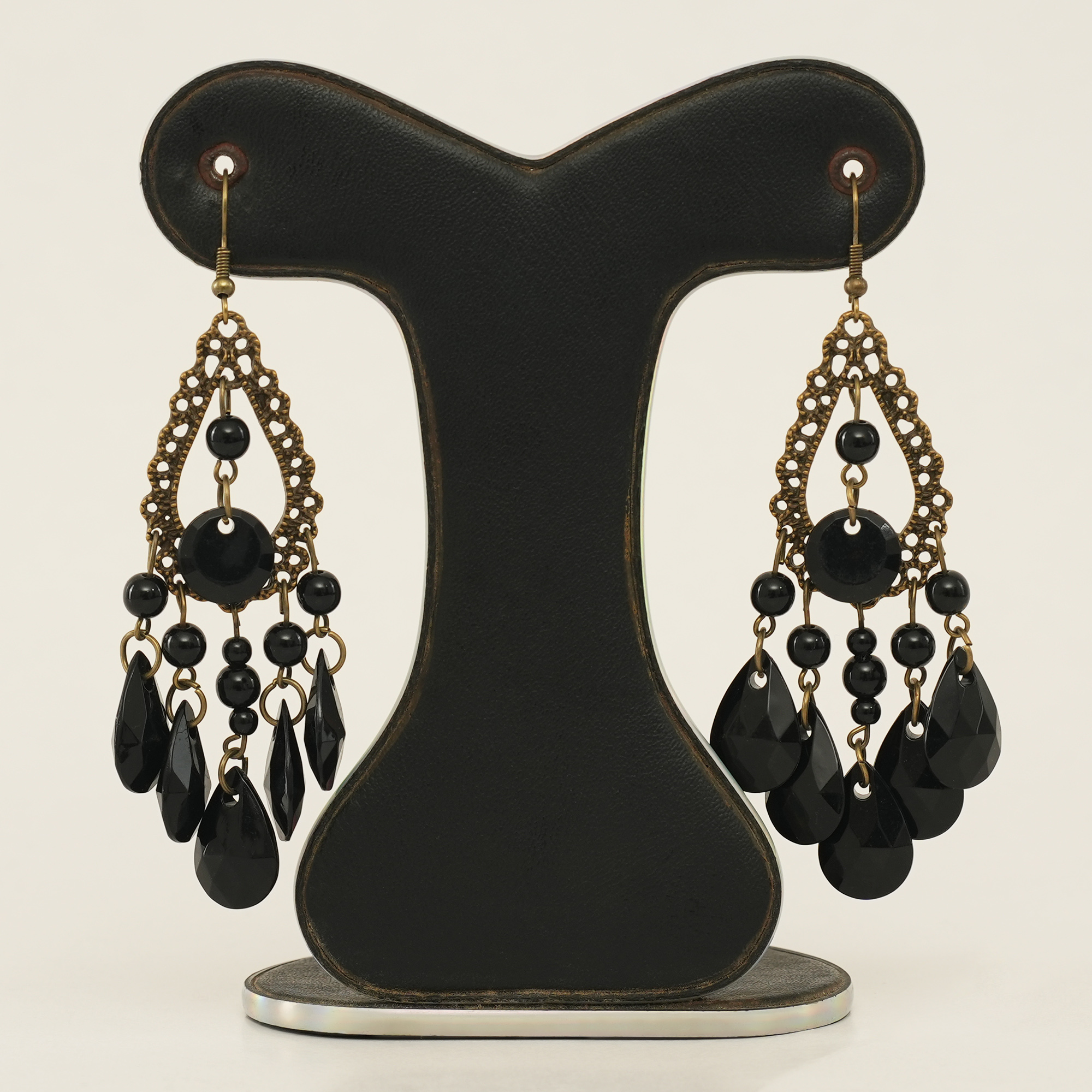 Picture of Retro Fashion Hollow Tassel Earrings Boho Long Big Hanging Luxury Vintage Big Black Water Drop Earring With Stone For Women - Ear Ring - কানের দুল - Earrings For Girls