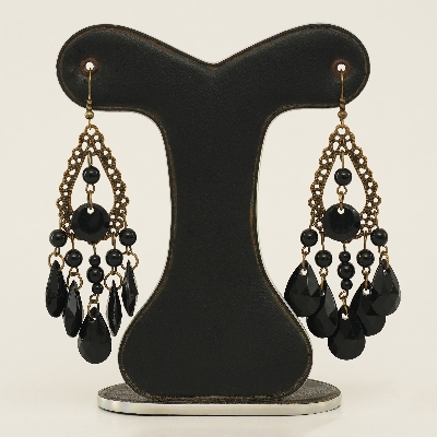 Picture of Retro Fashion Hollow Tassel Earrings Boho Long Big Hanging Luxury Vintage Big Black Water Drop Earring With Stone For Women - Ear Ring - কানের দুল - Earrings For Girls