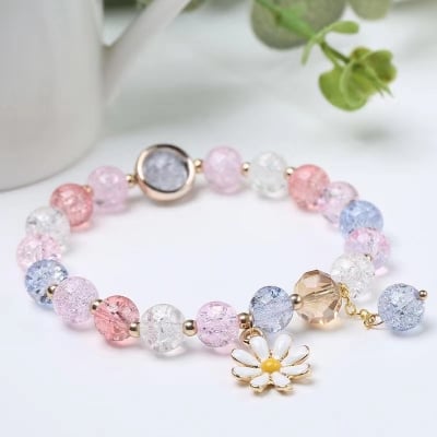Picture of New Korean Flowers Daisy Bracelets For Women Bohemian Colorful Crystal Beaded Bracelet Handmade Elastic Rope Women Jewelry