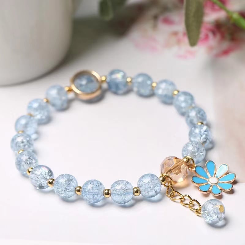 Picture of New Korean Flowers Daisy Bracelets For Women Bohemian Colorful Crystal Beaded Bracelet Handmade Elastic Rope Women Jewelry