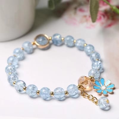 Picture of New Korean Flowers Daisy Bracelets For Women Bohemian Colorful Crystal Beaded Bracelet Handmade Elastic Rope Women Jewelry