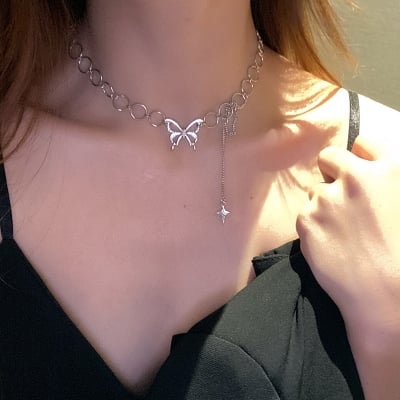 Picture of Butterfly Choker Necklace Women Fashion Stainless Steel Chain Star necklace for party