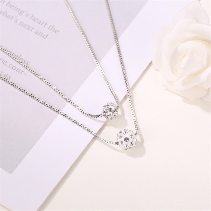 Picture of Double Layer Shiny  Zirconia Crystal Lucky Ball Pendant Necklace For Women