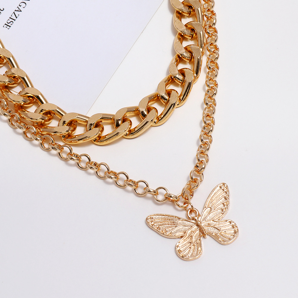 Picture of Vintage Multilayer Pendant Butterfly Necklace For Women  Fashion Chunky Chain Choker Necklaces