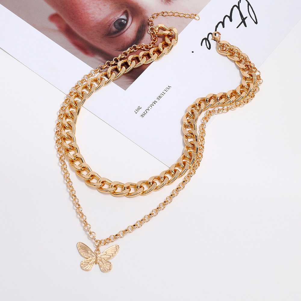 Picture of Vintage Multilayer Pendant Butterfly Necklace For Women  Fashion Chunky Chain Choker Necklaces