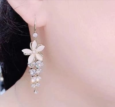 Picture of Opal Flower Earrings Acrylic Rhinestone Tassel Fashion Stud Earrings Elegant 1 Pair Jewelry for Women