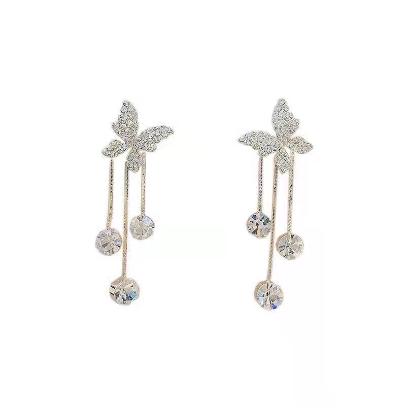 Picture of Ladies Long Tassel Earrings Korean Butterfly Rhinestone Pendant Earrings Elegant Geometric Pendant Earrings Jewelry 2021 Trend - Ear Ring