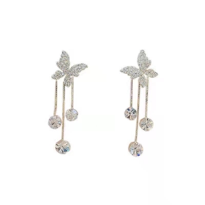 Picture of Ladies Long Tassel Earrings Korean Butterfly Rhinestone Pendant Earrings Elegant Geometric Pendant Earrings Jewelry 2021 Trend - Ear Ring