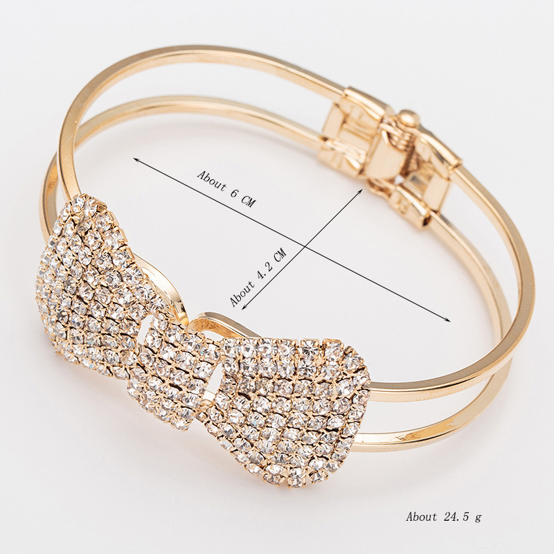 Picture of New Fashion Charm Jewelry Women  Bracelet Chain Crystal Bowknot Cuff Open Bangle ForBrithday Gift