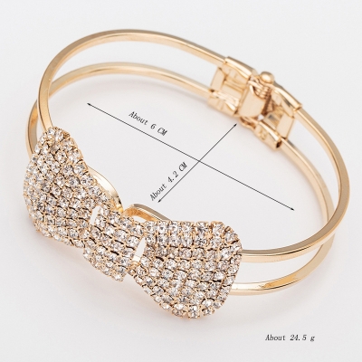Picture of New Fashion Charm Jewelry Women  Bracelet Chain Crystal Bowknot Cuff Open Bangle ForBrithday Gift
