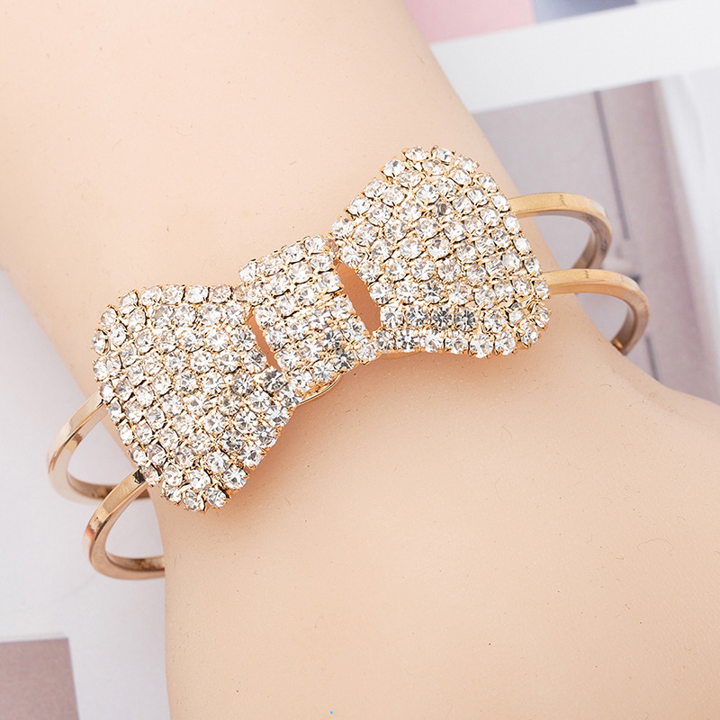 Picture of New Fashion Charm Jewelry Women  Bracelet Chain Crystal Bowknot Cuff Open Bangle ForBrithday Gift