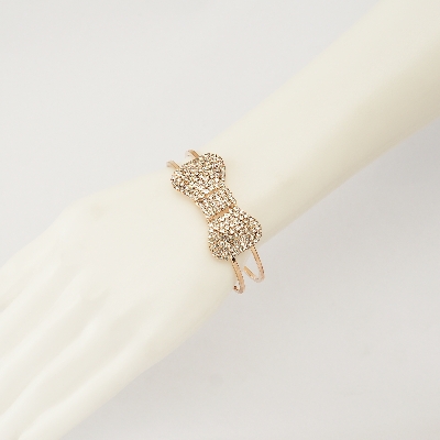 Picture of New Fashion Charm Jewelry Women  Bracelet Chain Crystal Bowknot Cuff Open Bangle ForBrithday Gift