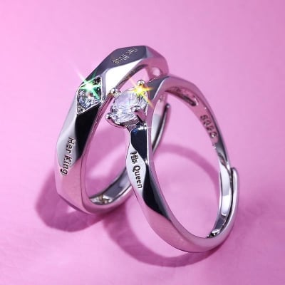Picture of Her King His Queen Couple Wedding Rings For Women Men Valentine's Day Gift