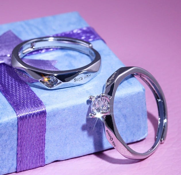 Picture of Her King His Queen Couple Wedding Rings For Women Men Valentine's Day Gift