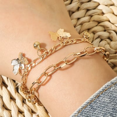 Picture of Butterfly Bracelet Woman Layered Girl Bracelets Tassel Fashion Clavicle Chain Lady Party Gold Color European Zinc Alloy Collare