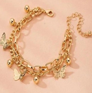 Picture of Butterfly Bracelet Woman Layered Girl Bracelets Tassel Fashion Clavicle Chain Lady Party Gold Color European Zinc Alloy Collare