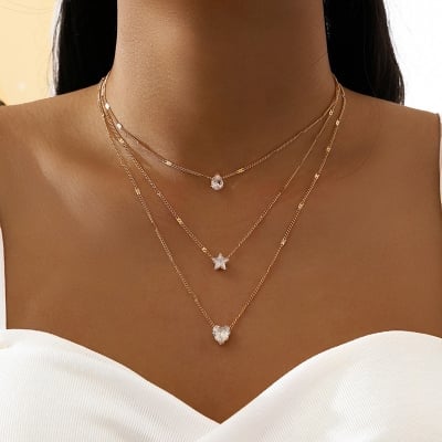 Picture of Bohemian Long Pendant Necklaces Lady Vintage Simple Multi-Layer Pentagram Love Water Necklace Statement Jewelry For Women Gift