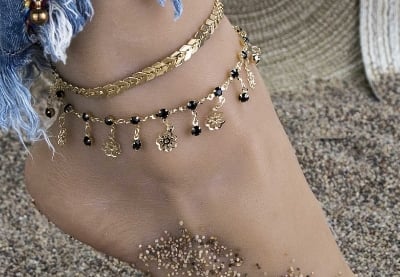 Picture of Bohemian Ankle  For Women Multilayer Foot Chain Flower Crystal Dangle Tassel Foot Jewelry Beach Accessories