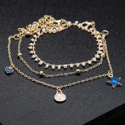 Picture of Bohemian Anklets  For Women Tassel Pentagram Dangle  Foot Jewelry Leg Chain Barefoot Sandals Beach Accessories