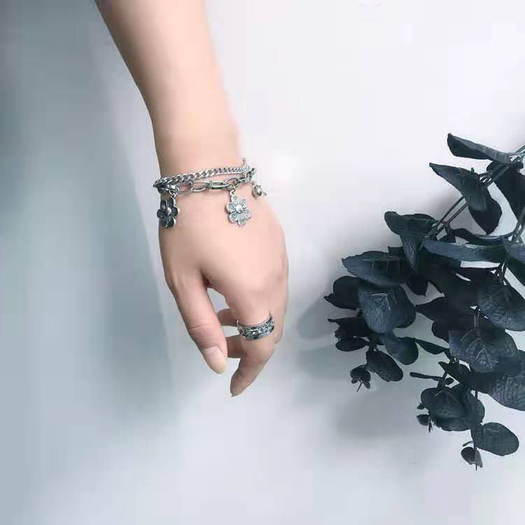 Picture of Flower Bracelet Anklet Woman Layered Bracelets Ladies Round Hollow Fashion Simplicity Chain Punk Silver Color Zinc Alloy Brincos