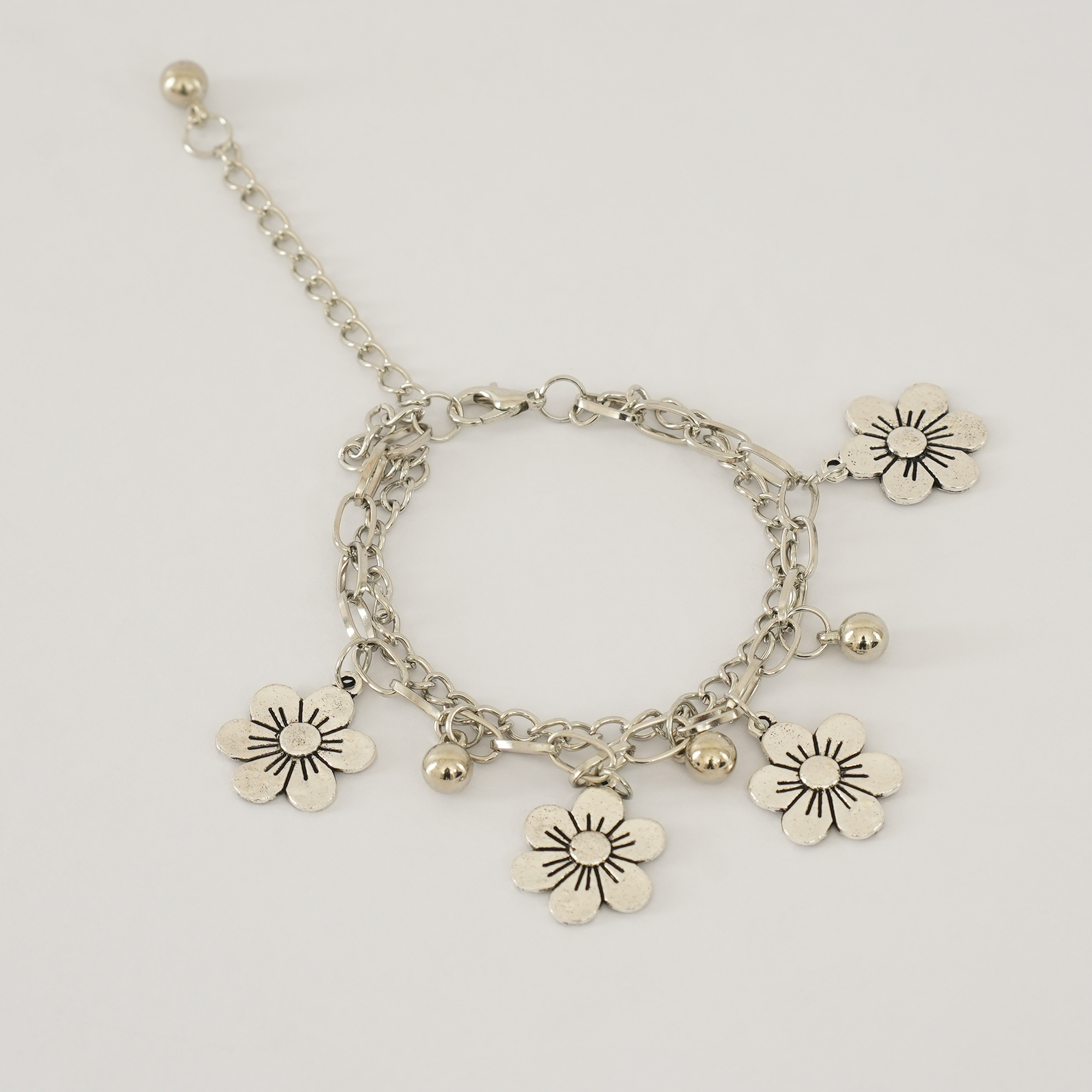 Picture of Flower Bracelet Anklet Woman Layered Bracelets Ladies Round Hollow Fashion Simplicity Chain Punk Silver Color Zinc Alloy Brincos