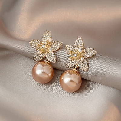 Picture of Rose Gold Flower Dangle Earrings for Women Silver Needle Full Rhinestone Flower Earrings 2022 Korean Fashion Cute Jewelry - Ear Ring