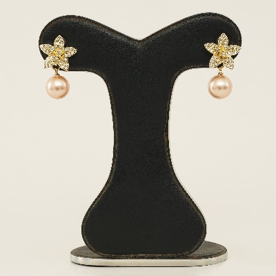 Picture of Rose Gold Flower Dangle Earrings for Women Silver Needle Full Rhinestone Flower Earrings 2022 Korean Fashion Cute Jewelry - Ear Ring