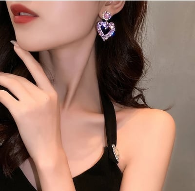 Picture of Aensoa Fashion Korean Heart Rhinestone Drop Earrings For Women 2021 Shiny Geometry Statement Earrings Party Jewelry New Gift - Ear Ring
