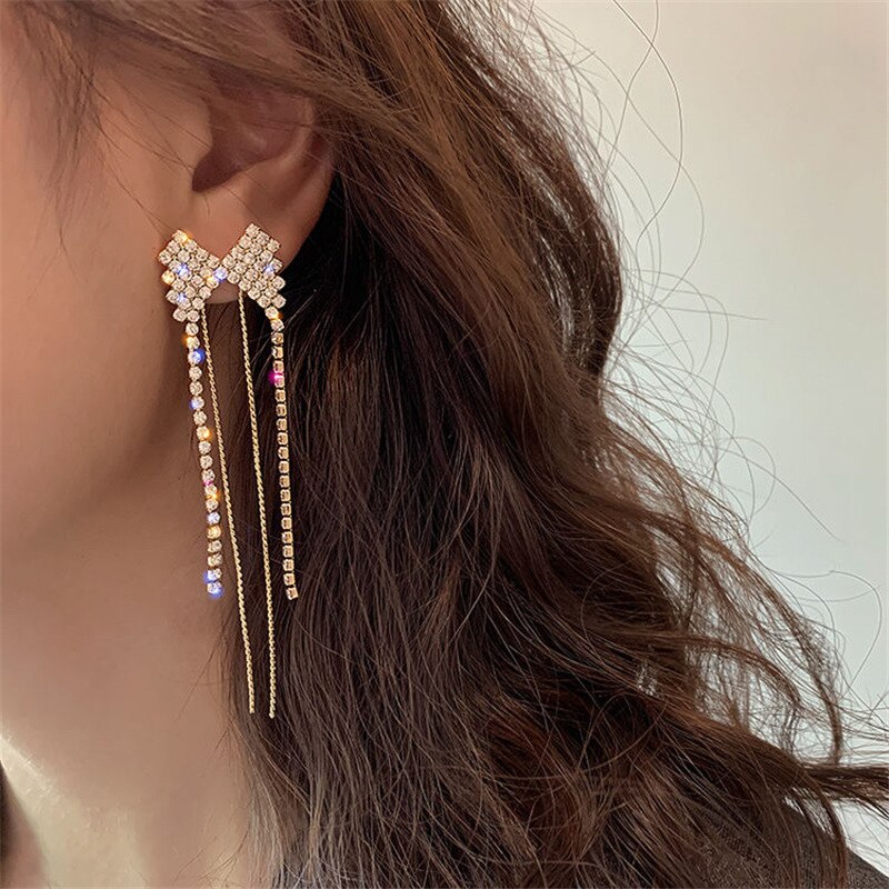 Picture of Long Tassel Butterfly Drop Earrings 2022 Fashion Luxury Shinning Rhinestone Wedding Party Jewelry Statement Dangle Earring - Ear Ring