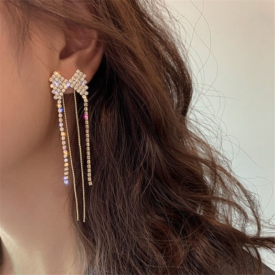 Picture of Long Tassel Butterfly Drop Earrings 2022 Fashion Luxury Shinning Rhinestone Wedding Party Jewelry Statement Dangle Earring - Ear Ring
