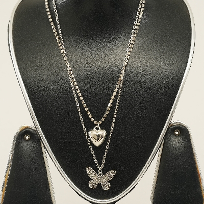 Picture of 2022 Women Men Necklace Heart Butterfly Necklace Silver Crystal Rhinestones Pendant For Girls Gift