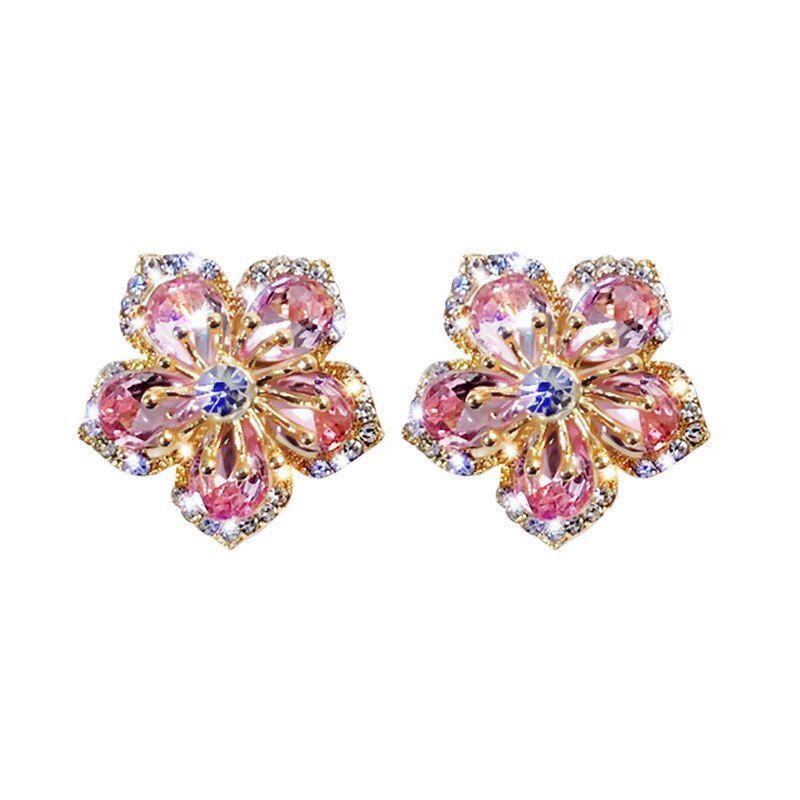 Picture of New Korea Sweet Cute Flower Crystal Temperament Geometric Shiny Zircon Earrings Statement Earrings for Women Girl Pendientes