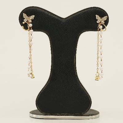 Picture of Ladies Fashion Rhinestone Butterfly  Chain Earrings Punk Personality All-match Exquisite Asymmetrical Ear Clip Jewelry